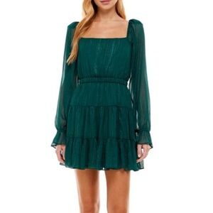 NWOT WAYF Dakota Long Sleeve Mini Dress In Forest Green Open Back XS